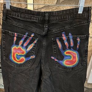 hand painted custom handprint baggy jeans